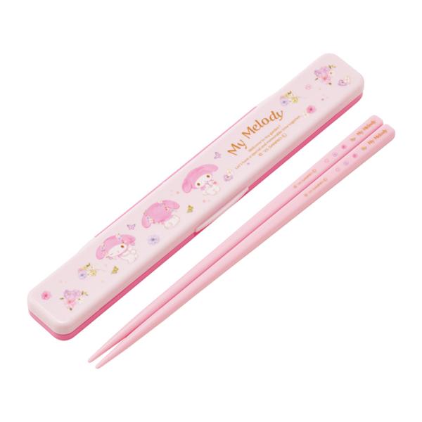 マイメロディ　音の鳴らない箸箱セット　箸18cm　パステルビビットな水彩花柄　ABC3　[M便 1/5]