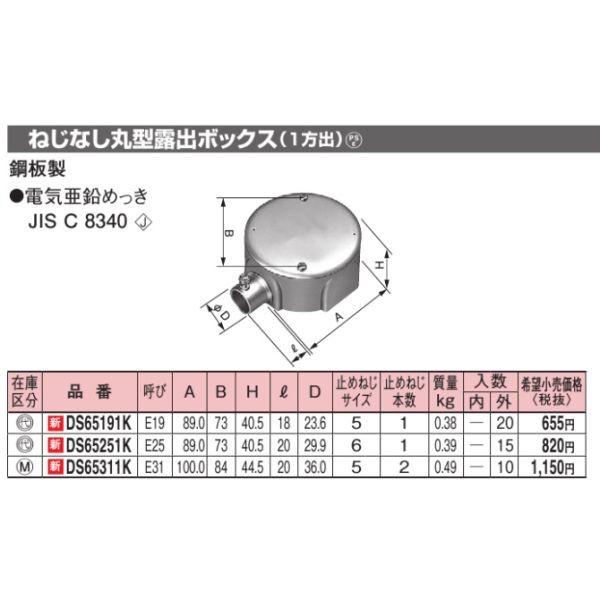 まるこ Panasonic パナソニック DS65251K ねじなし丸型露出ボックス 1方出