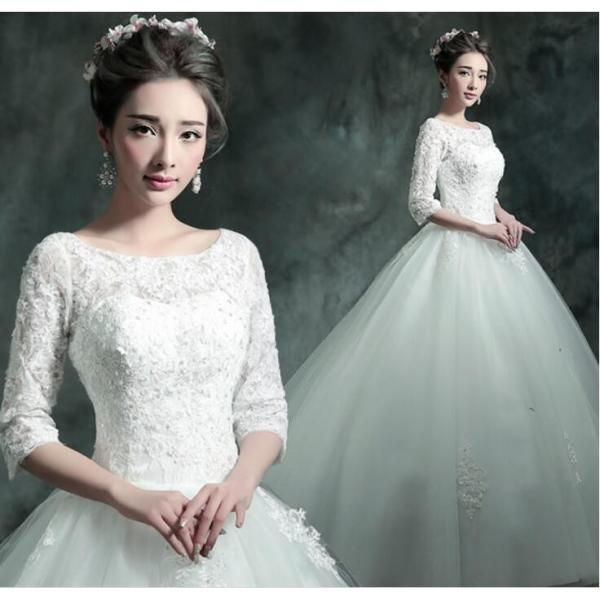 ウェディングドレス 結婚式 花嫁 二次会 パーティードレス プリンセスライン ウエディングドレス ブライダル 手作り トレーン 長袖 レース 白 Buyee Buyee Japanese Proxy Service Buy From Japan Bot Online