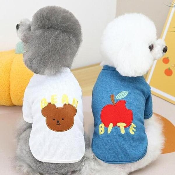 【春秋冬 新作】超可愛い! 小型犬 リンゴ柄 くまちゃん付きカットソー お散歩用 ドッグウェア サイズ豊富【a128】【送料無料】