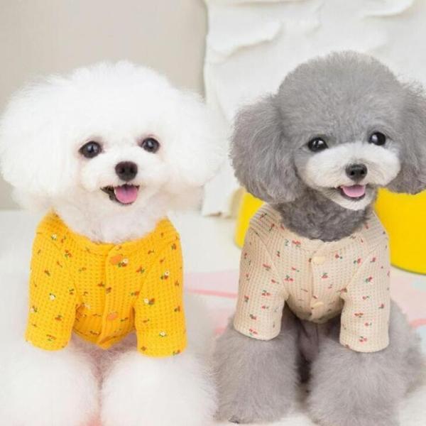 秋服 犬服 ドッグウェア おしゃれなカーディガン・ジャケット 韓国風ワッフル生地 かわいい花柄 お出かけ・お散歩用 猫用・犬用【a184】【送料無料】