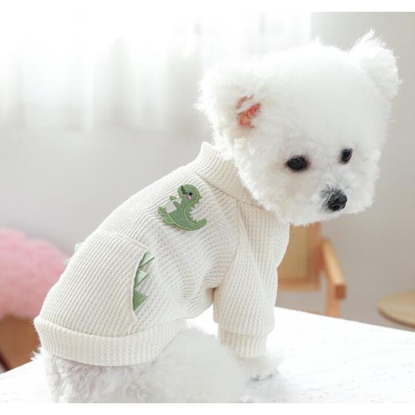新作 超可愛い 秋服 犬服 小型犬 カットソー 恐竜刺繍 ワッフル風 春トップス パピー【a359】【送料無料】