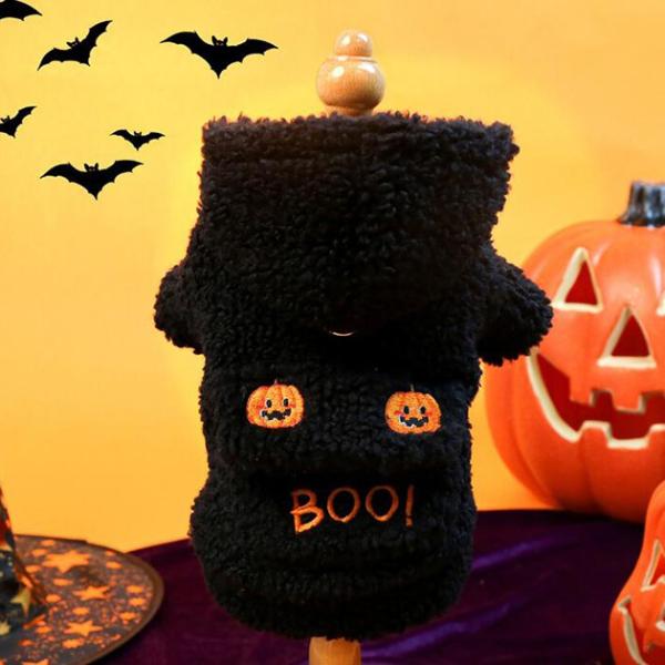ハロウィン 新作 コスプレ プルオーバー かぼちゃ刺繍 小型犬服 かわいい あったか もこもこ パーカー おしゃれ インスタ フード付き【a412】【送料無料】