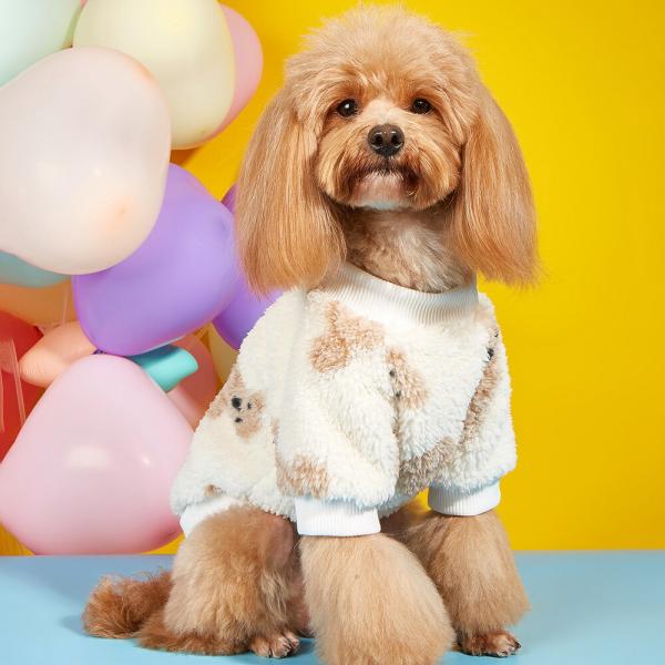新作 超可愛い! くまちゃん柄 ふわもこ 犬猫服 あったか 半袖 トップス 秋冬春 防寒 ペット服【a425】