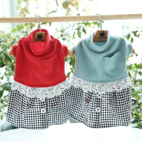 NEW! かわいい 春夏 小型犬 猫服 ギンガムチェック リボン付き ワンピース 女の子用 ペットウェア お出かけ【a427】
