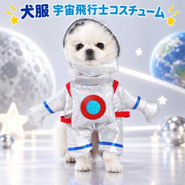 犬服 コスプレ 宇宙飛行士 宇宙服 シルバー 立体 フード 小型犬 【a568】