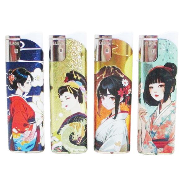 和柄 ジェットライター D07H 芸者/和服 ELBON 使い捨て ターボライター リーインｘ８個セット卸　柄お任せ/送料無料