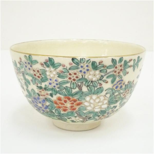 京焼　仁清印　色絵草花茶碗