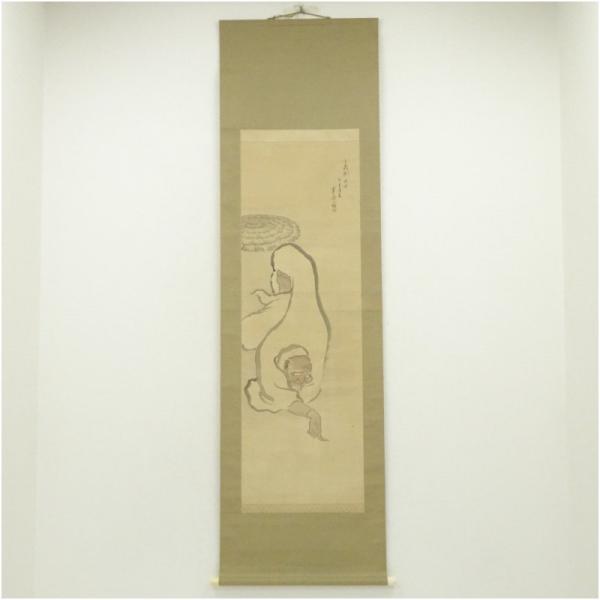 1925年 北澤楽天筆 小虫倒大士 肉筆絹本掛軸（保護箱）