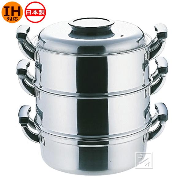 神子島製作所 蒸し器 桃印 IH対応 18-0ステンレス 丸型蒸器 3段 神子島製作所 蒸し器 桃印 IH対応 18-0ステンレス 丸型蒸器 3段