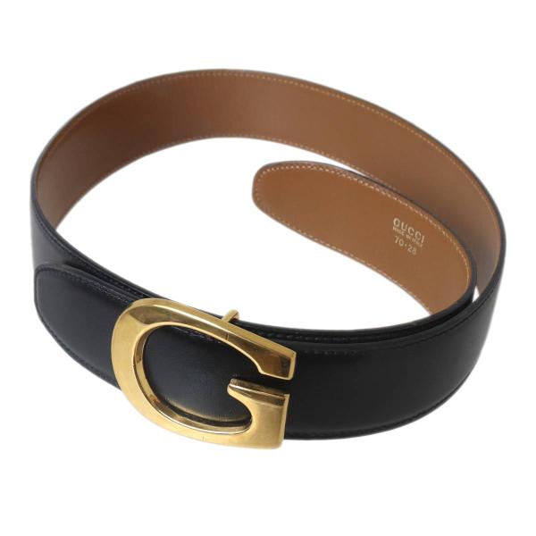 GUCCI（グッチ） Gバックル レザーベルト 70・28 ブラック×ゴールド