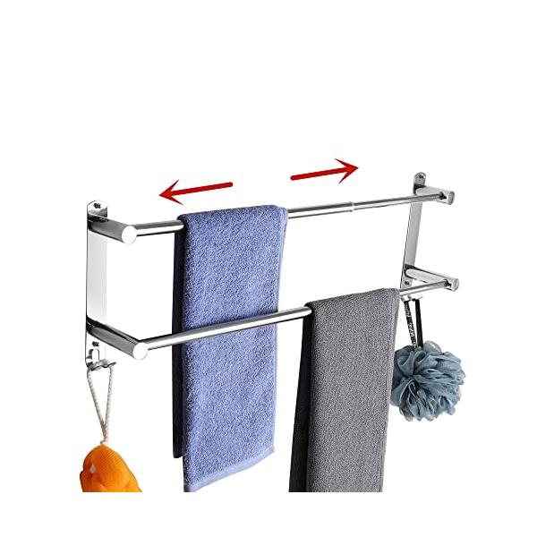 CAXIMSY 伸縮可能タオル掛け 洗面所ステンレス タオルラック 粘着 タオル