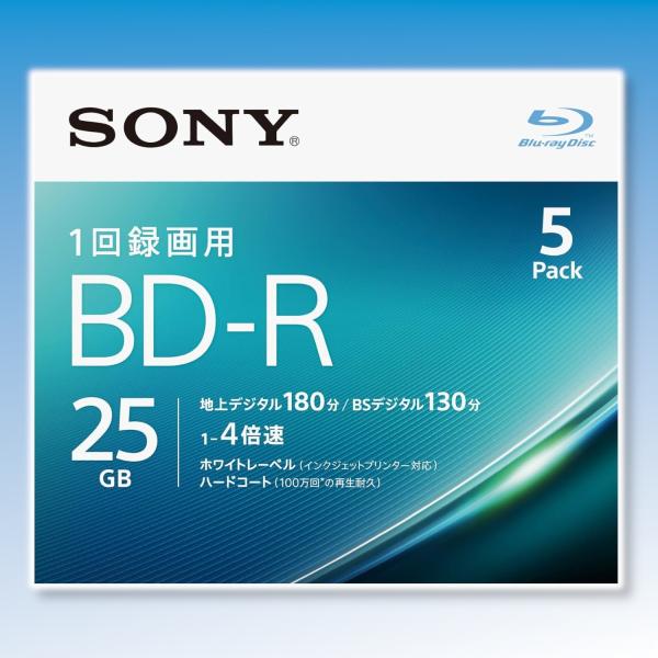 ソニー ブルーレイディスク BD-R 25GB (1枚あたり地デジ約3時間) 1回録画用 5枚入り 4倍速ダビング対応 ケース付属 5BNR1VJPS4