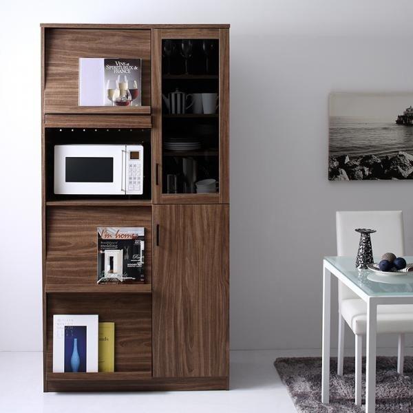 レンジ台 おしゃれ 北欧 モダン 幅90 食器棚 レンジ台付き食器棚 隠す キッチン収納 木製 隠せる レンジボード ブラウン ガラス扉タイプ インテリア家具のエッジーノイエ 通販 Yahoo ショッピング