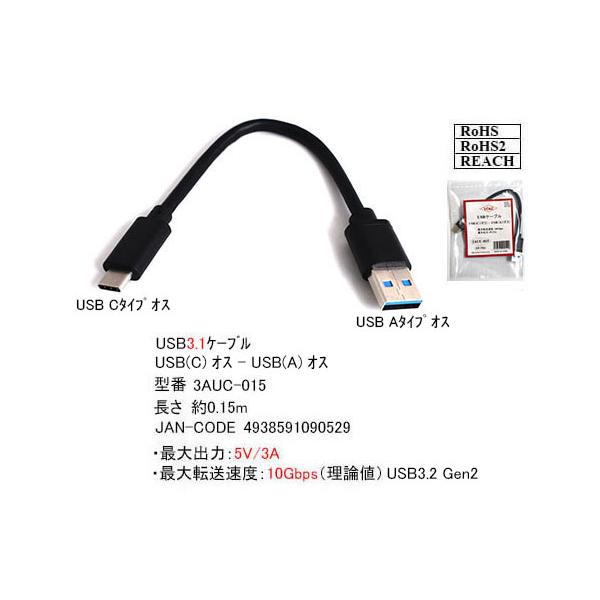 3AUC-015 USBケーブル　A-Cタイプ　USB3.0対応　0.15m
