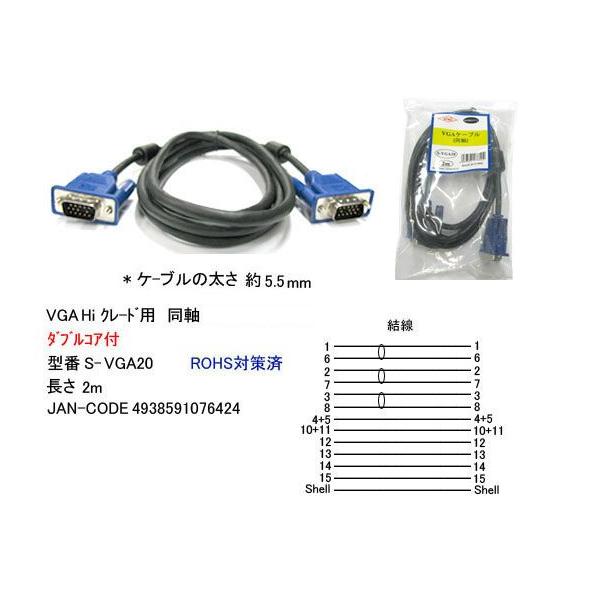 VGA　Hi-グレード　 2.0m   同軸75オ−ム　タブルコア付  太さ 5.5mm  2m