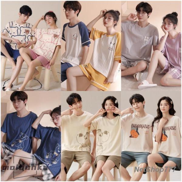 パジャマ 夏 可愛い ルームウェア 半袖 ペアルック お揃い レディース メンズ カップル 上下セット ペアパジャマ 綿 コットン 大きいサイズ 寝巻き 部屋着