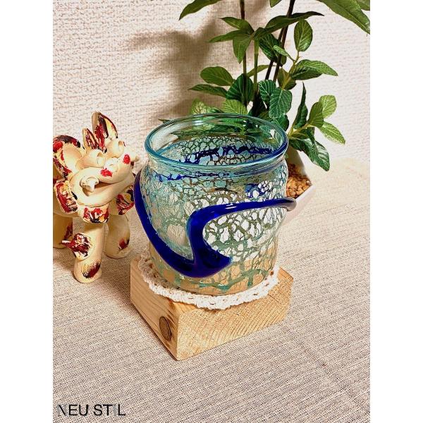琉球ガラス グラス 稲嶺盛一郎 ロックグラス 水色 土紋 波巻き
