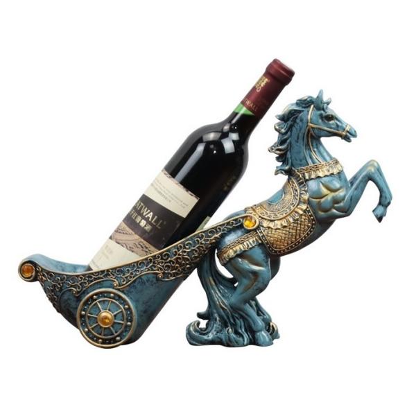 ワインボトルホルダー 立ち上がる馬 馬車 美しい色合い ヨーロピアン風 (ブルー)