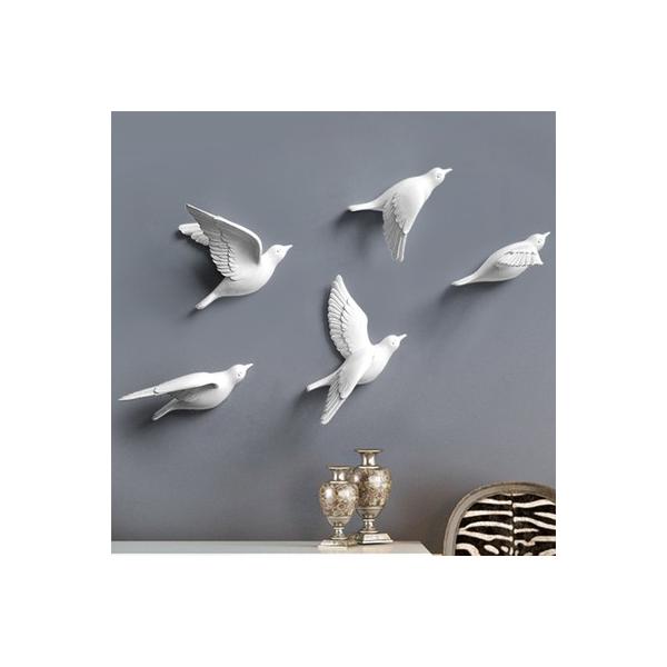 壁掛けオブジェ 飛ぶ小鳥 モダン 樹脂製 5個セット (ホワイト 