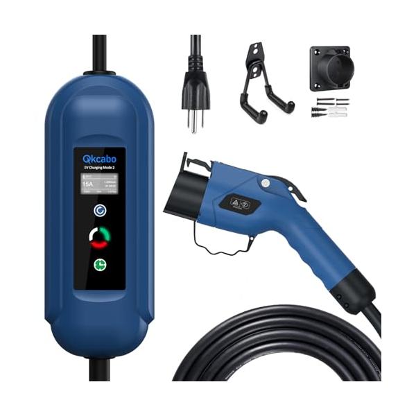 Qkcabo 1.6KW 電気自動車 充電ケーブル EV充電器 100V15V、8A/10A/13A/15A 電流調整可能の家庭用自動車充電ガン
