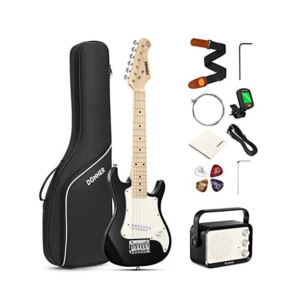 他サイト： Donn ミニエレキギター 初心者セット 子供向け 30インチ タイプ ミニアンプ付き 肌に優しいマット質感 軽量 専用ケースとチューナーなどアの商品画像