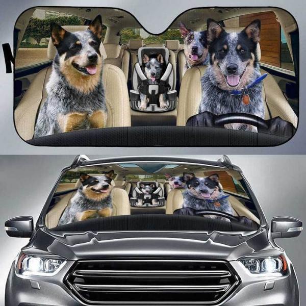 【並行輸入品】Nepenthe(ネペンテ) ファニーブルーヒーラー 犬 家族 運転 車 サンシェード ブルーヒーラー犬 4匹 一緒に運転 オート