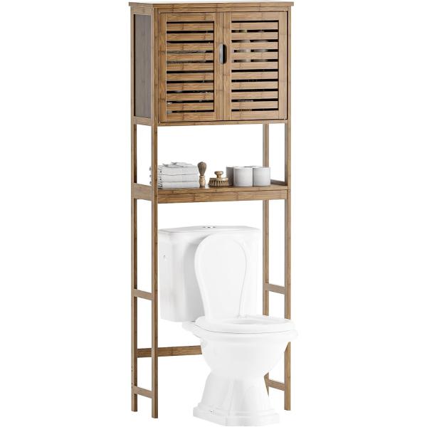 【並行輸入品】SMIBUY Bathroom Over The Toilet Storage Cabinet, 2 Door Bamboo Ca