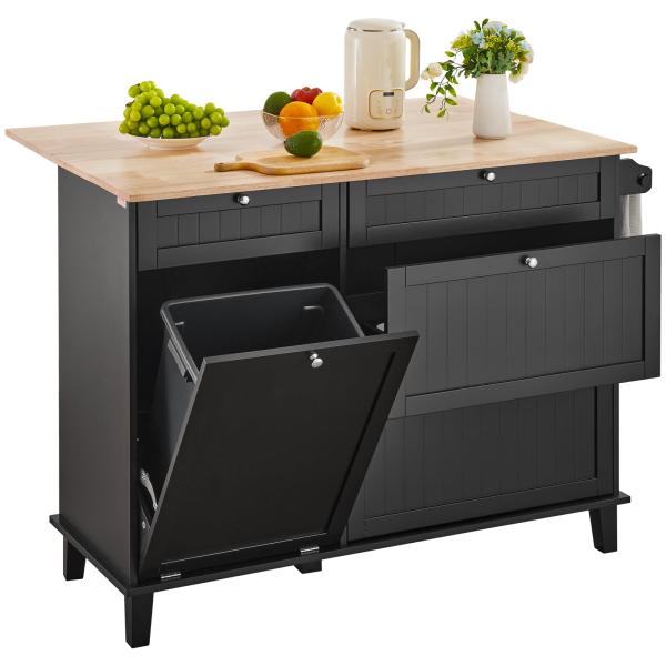 【並行輸入品】 VEVOR Kitchen Island Cart, 50" Wood Top Breakfast Bar with Trash