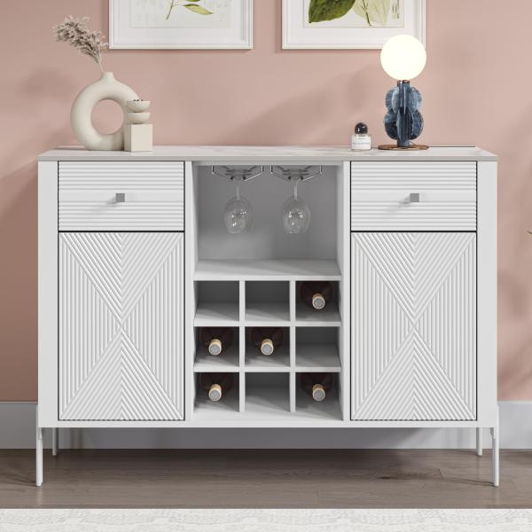 【並行輸入品】 FESTIVITY 42 Inch Wine Cabinet with Two Doors &amp; Drawers, Open Gl