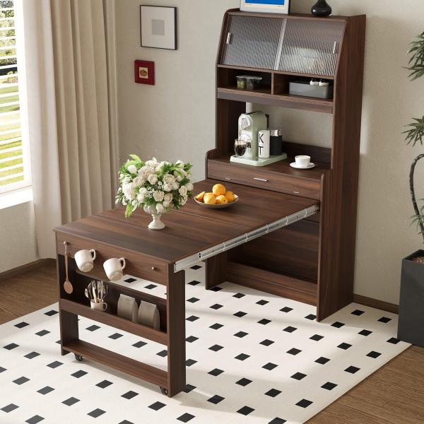 【並行輸入品】 LUMISOL 2 in 1 Folding Dining Table and Buffet Cabinet Set, Comp