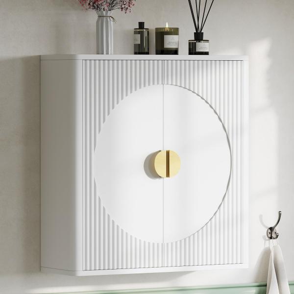【並行輸入品】 LenPiee 24" Fluted Bathroom Wall Cabinet, White Over the Toilet