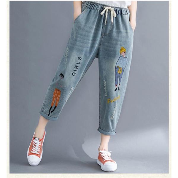 レディース デニムパンツ ブルーデニム サルエルパンツ ジーパン