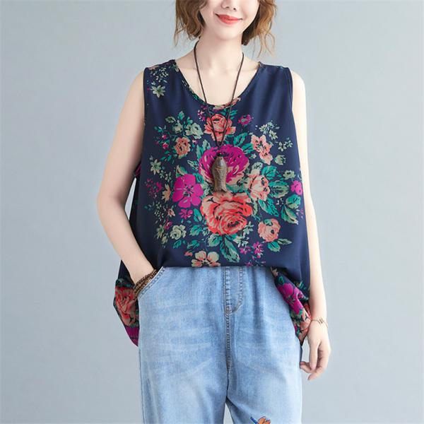 レディース 夏 タンクトップ 部屋着 ノースリーブ 花柄 トップス 着