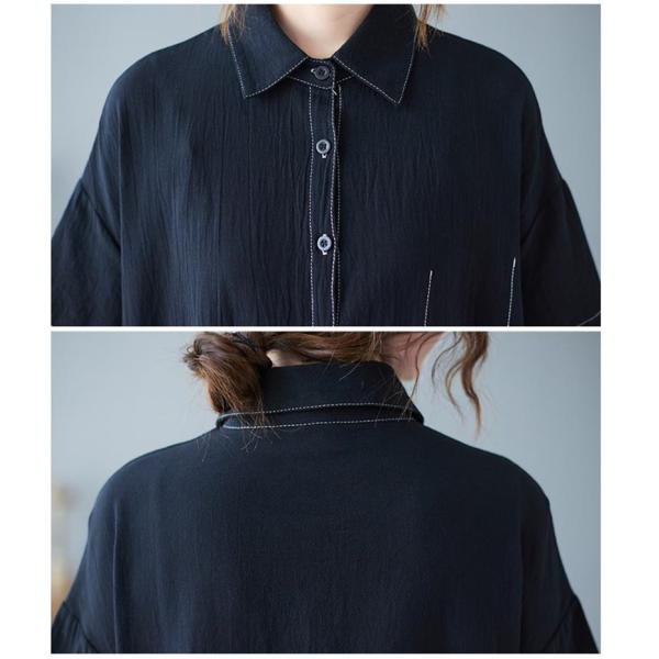 カジュアル ロング シャツ バイカラー 体系カバー ストリート a-1-ledy-cross-t_1.jpg