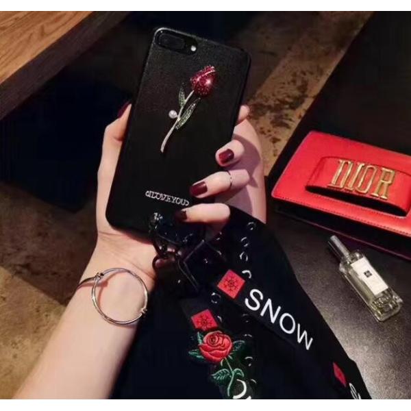 新作 レディース用 携帯ケース スマホケース iphoneケース　バラデザイン　ストラップ付き　欧米風　アイフォンケース