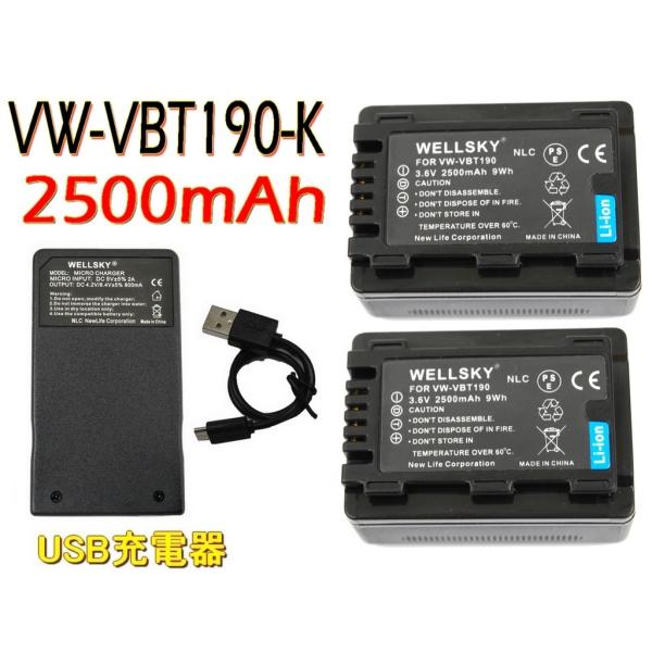VW-VBT190-K / VW-VBT190 互換バッテリー 2個 + VW-BC10-K / VW-BC10  [ 超軽量 ] USB Type-C  互換充電器 バッテリーチャージャー  1個 Panasonci パナソニック