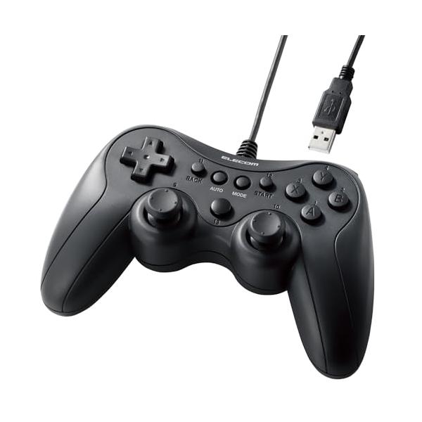 エレコム ゲームパッド 有線 Xinput PS系配置 連射 スティックモード切替 軽量 ブラック JC-GP20SBK