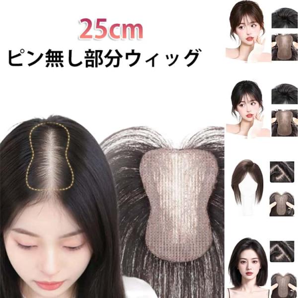 ピンなし ピンなし ピン無し部分ウィッグ 部分ウィッグ 頭頂部 部分かつら 白髪隠し トップピース 軽量 前髪 ピン不要 総手植え 増毛 ウィッグ 自