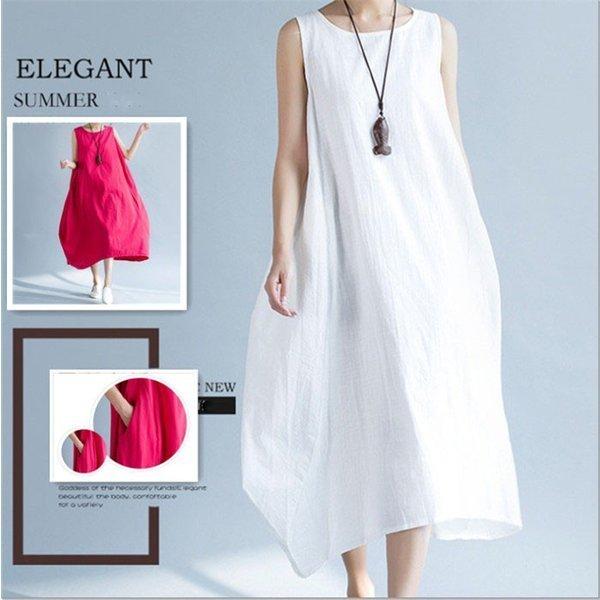 ワンピース レディース コットンリネン 春 夏 ロングワンピース ノースリーブ 体型カバー ロング丈 大きいサイズ ゆったり 着痩せ 綿麻風 無地 30代 40代 50代 Hanaya Qvwbp869 Next City 通販 Yahoo ショッピング