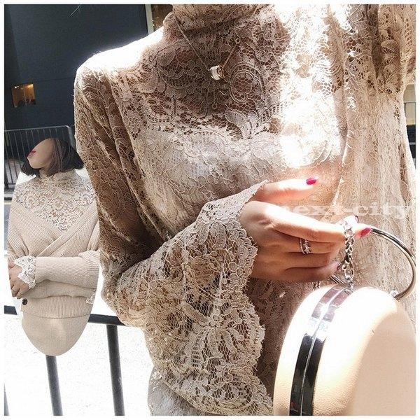 新作 シースルーレーストップス インナー コーデ 透かしブラウス レース レースカットソー ハイネック レースブラウス Nextcity Ocavz580 Next City 通販 Yahoo ショッピング