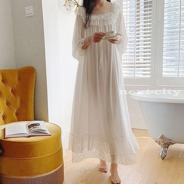 レディース 白い 姫系 長袖 パジャマ 綿 レース チュール ワンピース ネグリジェ 寝巻き パジャマ ロマンティック 女性用 部屋着 ナイトウェア Nextcity Pdtlu405 Next City 通販 Yahoo ショッピング