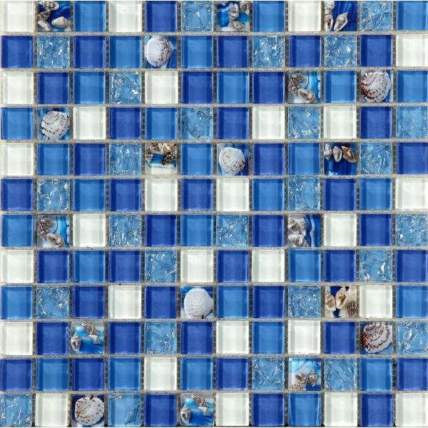 リフォーム 青 白 ３D壁紙 30×30cm 11枚セット ガラスタイル 内装 青 
