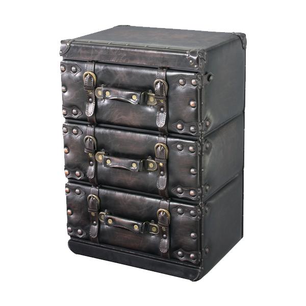 東谷 チェスト 収納 幅41 おしゃれ レトロ調 ブラック 男前 トランク型