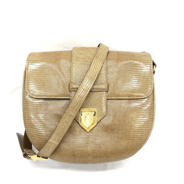 極美品 YVES SAINT LAURENT イヴサンローラン イブサンローラン ショルダーバッグ YSLロゴ ベージュ リザード RLV1252 極美品 YVES SAINT LAURENT イヴサンローラン イブサンローラン ショルダーバッグ YSLロゴ ベージュ リザード RLV1252