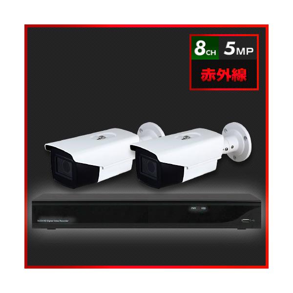 500万画素 赤外線 防犯カメラ　2台セット【8CH/2TB】