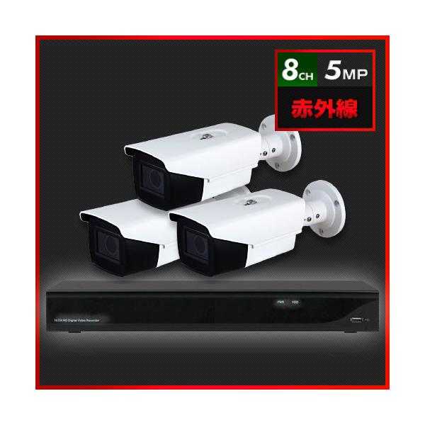 500万画素 赤外線 防犯カメラ　3台セット【8CH/2TB】
