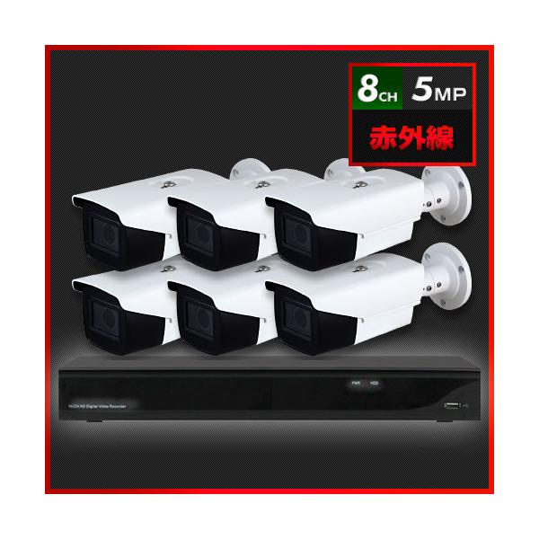 500万画素 赤外線 防犯カメラ　6台セット【8CH/2TB】