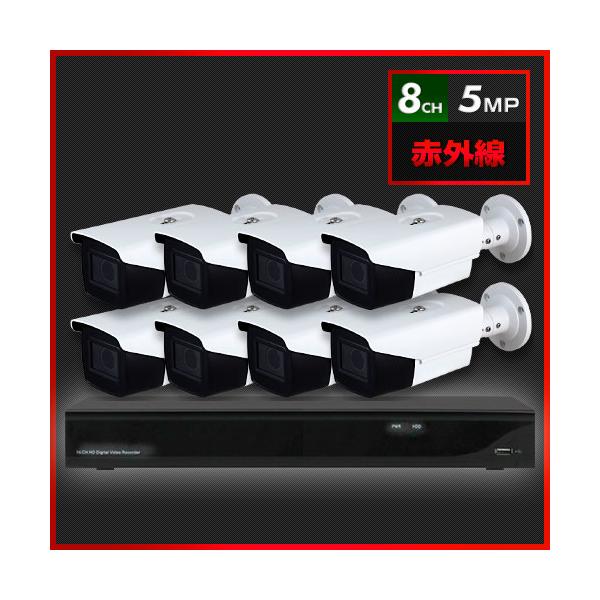 500万画素 赤外線 防犯カメラ　8台セット【8CH/2TB】