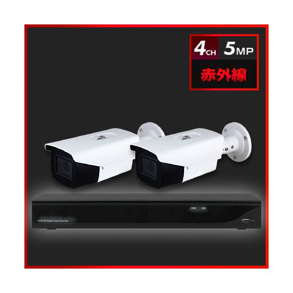 500万画素 赤外線 防犯カメラ　2台セット【4CH/2TB】